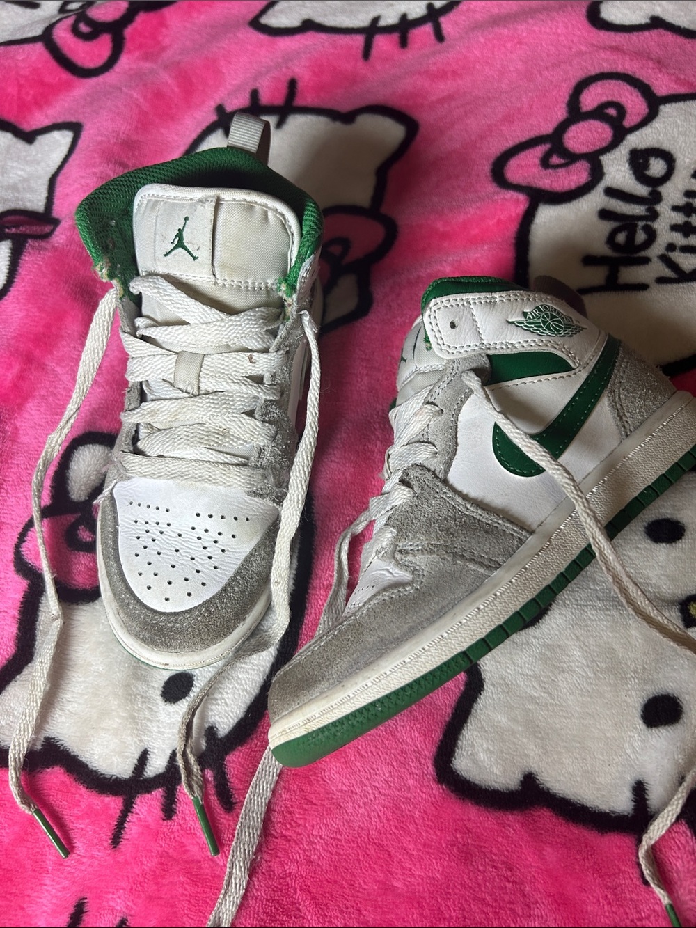 Nike Air Jordan 1 Mid White & Green Kids Shoes